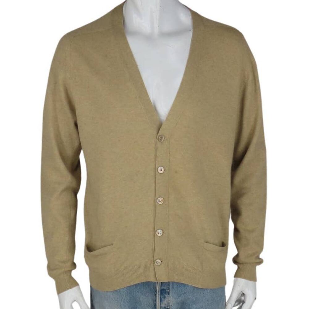 50s Men's Vintage Pringle 100% Cashmere Desert Sand Cardigan Sweater M